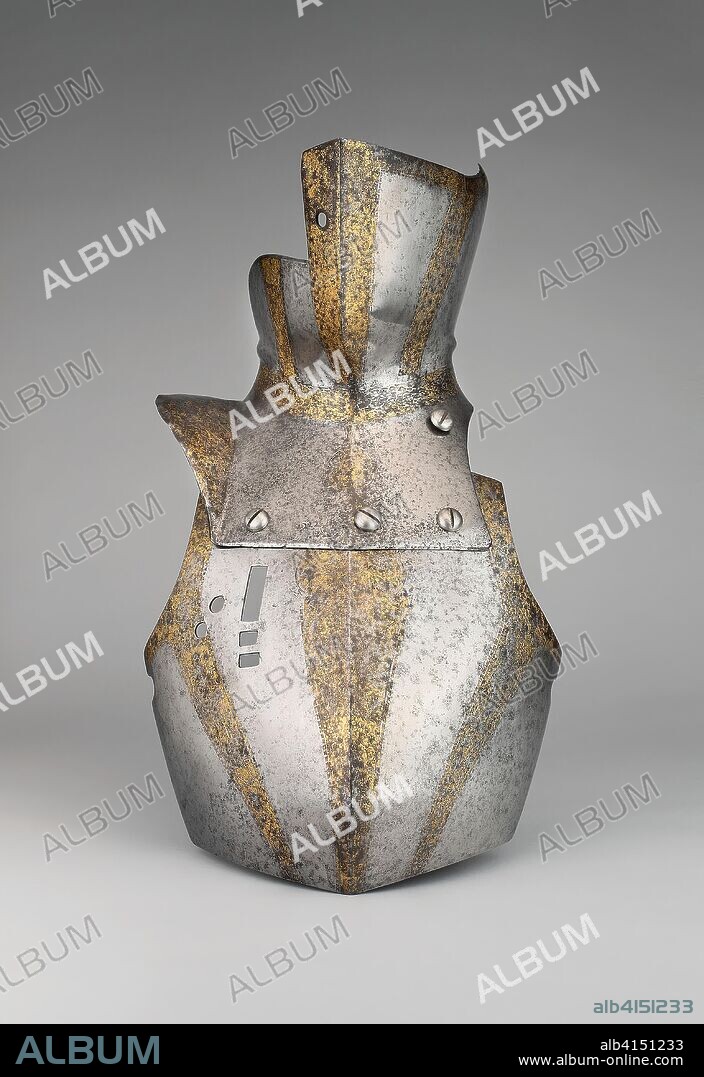 Plackart from an Armor possibly of Prince Nikolaus VIII Christoph Radziwill of Poland (1549-1616). German, Augsburg. Date: 1573. Dimensions: H 61 cm (24 in.)
Wt.: 4 lb. Steel with gilding. Origin: Augsburg.