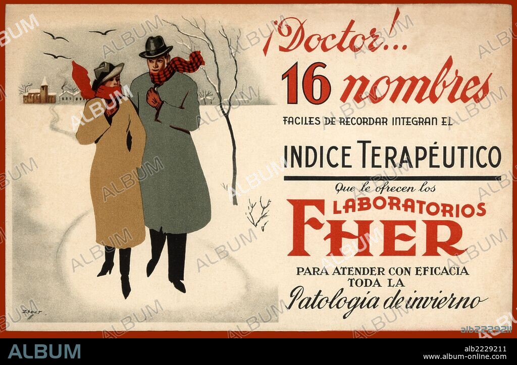 España. Publicidad. Tarjetón de Laboratorios Fher. Barcelona, años 1940.