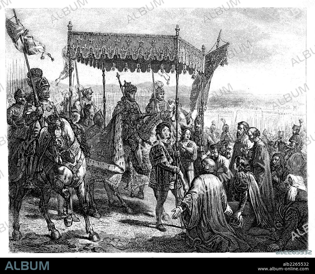 Francia. Entrada de Carlos VIII (1470-1498) en Nápoles el 12 de mayo de 1495. Grabado de 1853.