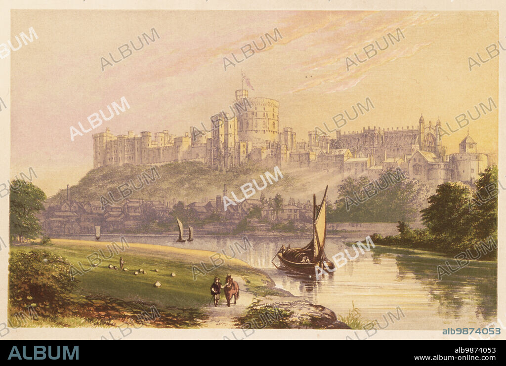 Windsor Castle, Berkshire, England. Royal residence built in the 11th century and renovated in the Georgian and Victorian Gothic or Picturesque style. Architects include Hugh May and Jeffry Wyatville. Colour woodblock by Benjamin Fawcett in the Baxter process of an illustration by Alexander Francis Lydon from Reverend Francis Orpen Morriss Picturesque Views of the Seats of Noblemen and Gentlemen of Great Britain and Ireland, William Mackenzie, London, 1880.