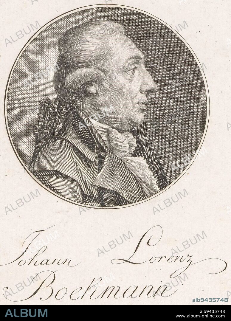 Portrait of Johann Lorenz Böckmann, Christoph Wilhelm Bock, after Philipp Jakob Becker, 1793, print maker: Christoph Wilhelm Bock, (mentioned on object), intermediary draughtsman: Philipp Jakob Becker, (mentioned on object), Neurenberg, 1793, paper, engraving, h 151 mm - w 94 mm.