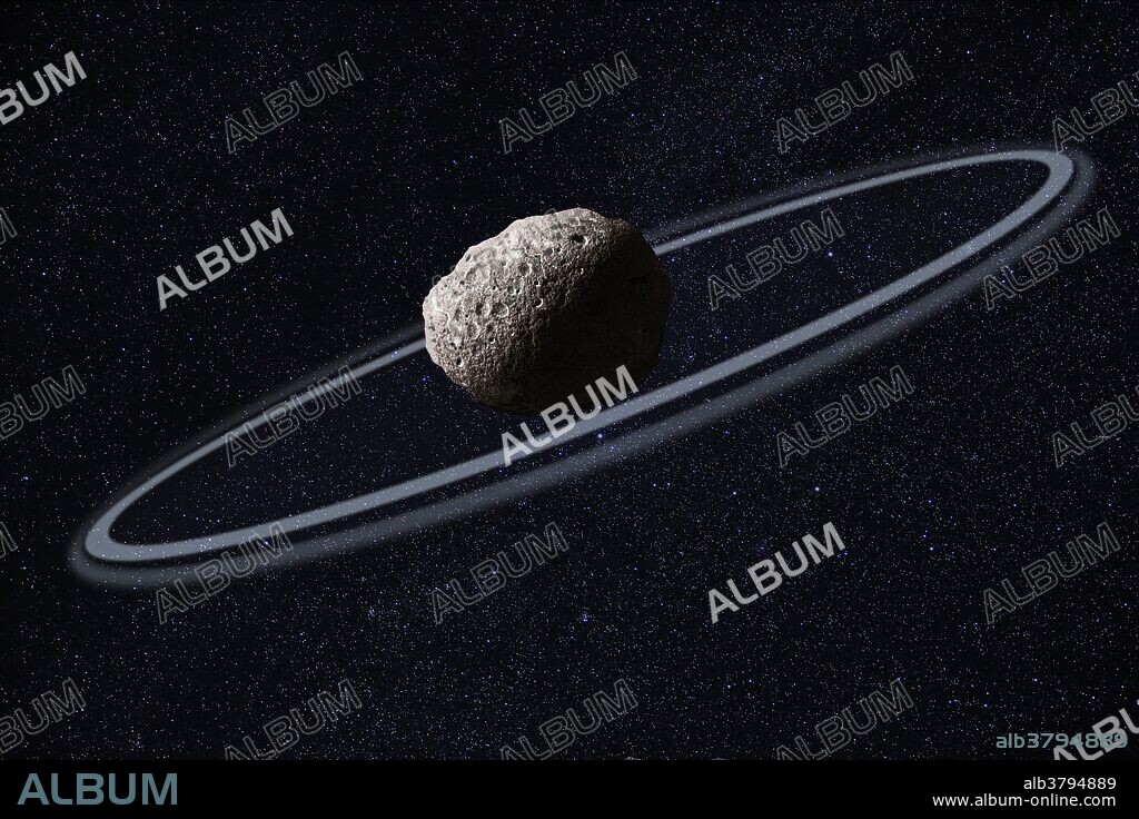 Chariklo, at 150 miles across, the largest of the Centaur asteroids that orbit between Saturn and Uranus was recently discovered to have two rings. The larger ring measures 4 miles wide or7 km and the outer ring measures 2 miles or 3 km across. Exactly how they formed is yet to be determined.