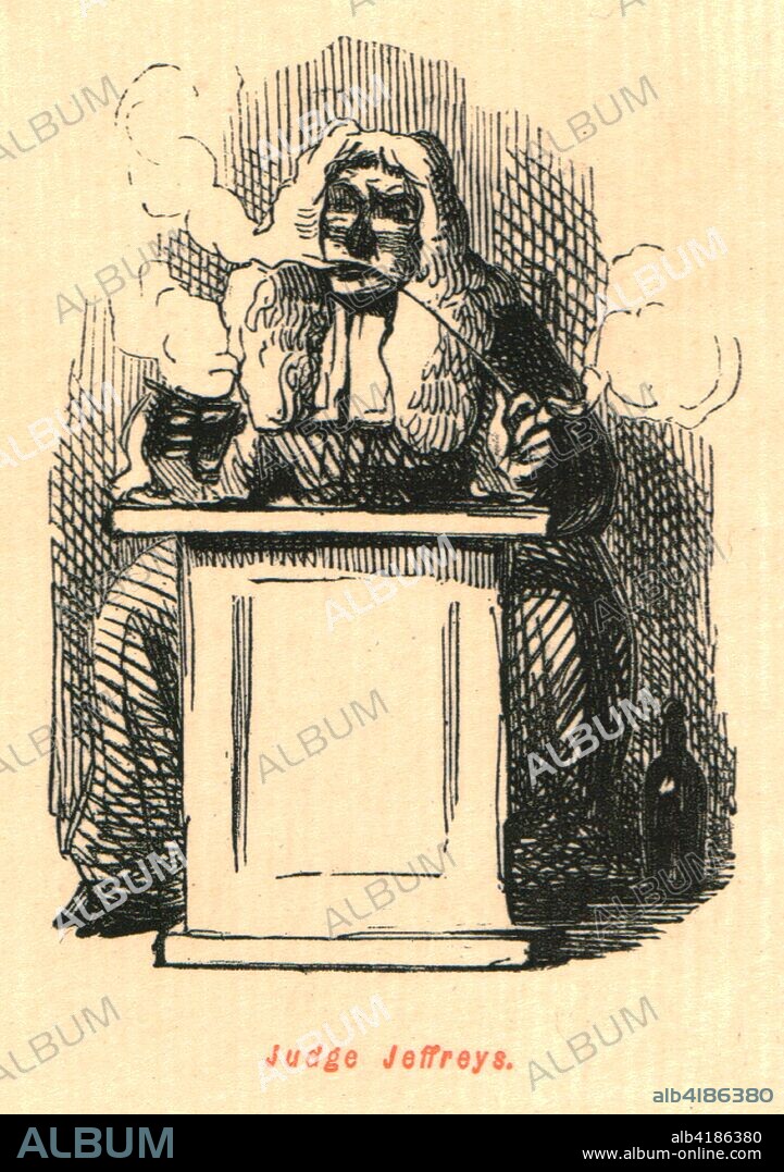 'Judge Jeffreys', 1897. George Jeffreys, 1st Baron Jeffreys of Wem (1645-1689), also known as The Hanging Judge, became notable during the reign of King James II, rising to the position of Lord Chancellor. From "The Comic History of England" by Gilbert Abbott A Beckett, with satirical illustrations by John Leech. [Bradbury, Agnew & Co, London, 1897].