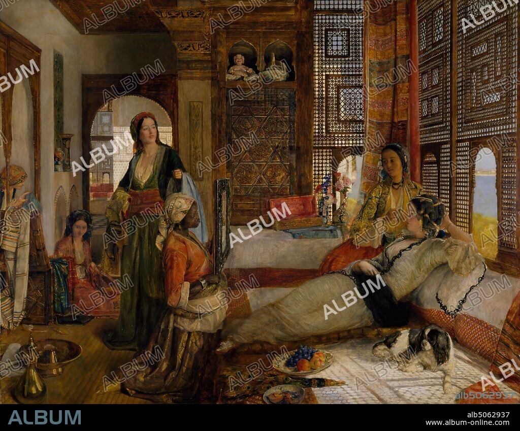 The Harem, 1876 John Frederick Lewis, Oil Painting, Egypt, Women, Animal, Dog, Spaniel, Female, Fruit, Art Movement, Orientalism.