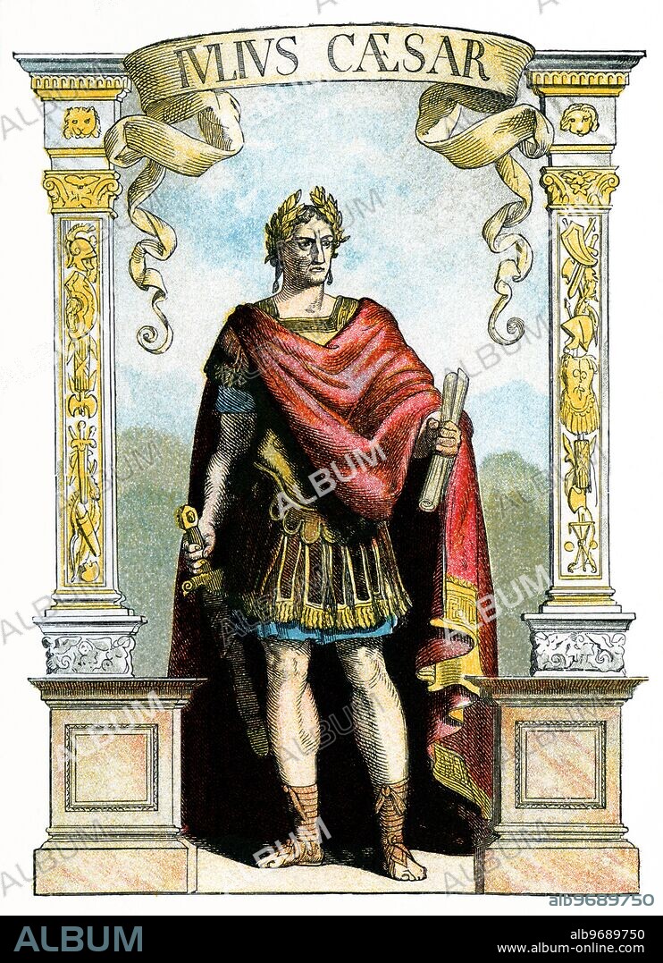 1002324 Julius Caesar, Roman strategist, statesman and writer, born 13. 7. 100 BC , died 15. 3. 44 BC . Illustration from : " Great men in word and illustrations " , twenty world history personalities for the youth , by Adolf Bartels, publishing house Moritz Schauenburg, Lahr, about 1895.