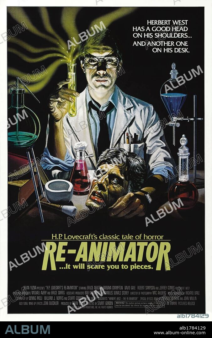 Poster of RE-ANIMATOR, 1985, directed by STUART GORDON. Copyright EMPIRE PICTURES.
