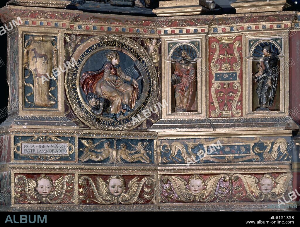 ALONSO BERRUGUETE (1488-1561). DETALLES DEL BASAMENTO Y BANCO DEL RETABLO DE MEJORADA - 1523/1526 - RENACIMIENTO ESPAÑOL.
