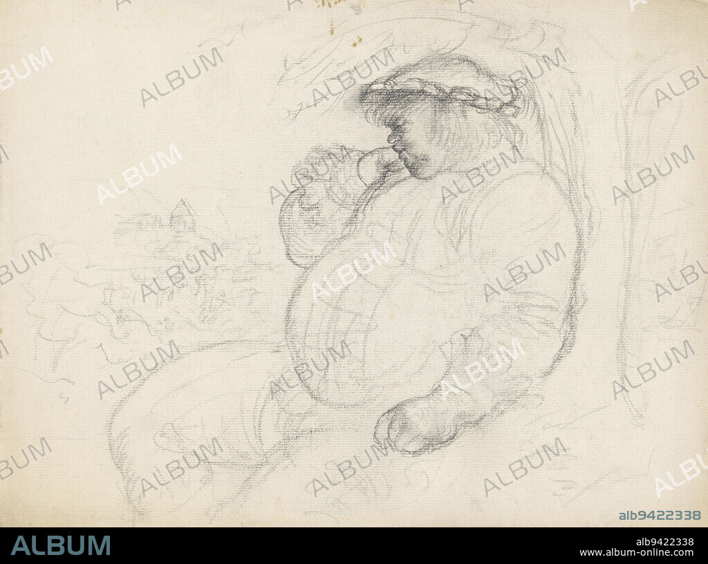 Study of a seated giant under a tree, for an illustration from François Rabelais' Gargantua and Pantagruel, Study of a seated giant under a tree, for an illustration from François Rabelais' Gargantua and Pantagruel, draughtsman: Henk Henriët, , c. 1936 - c. 1940, paper, h 256 mm × w 333 mm.