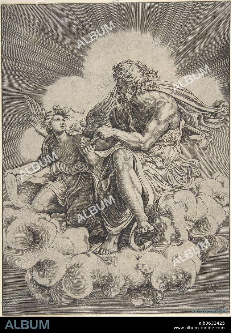 Saint Matthew. Artist: Agostino Veneziano (Agostino dei Musi) (Italian, Venice ca. 1490-after 1536 Rome); Designed by Giulio Romano (Italian, Rome 1499?-1546 Mantua). Dimensions: 9 9/16 x 7 in.  (24.3 x 17.8 cm). Date: dated 1518.