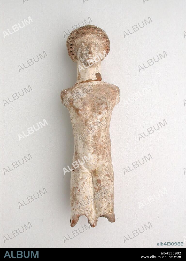 ANCIENT GREEK. Torso From a Doll. Greek. Date: 425 BC-300 BC. Dimensions: 11.1 × 3.5 × 2.9 cm (4 3/8 × 1 3/8 × 1 1/8 in.). Terra-cotta. Origin: Tanagra.