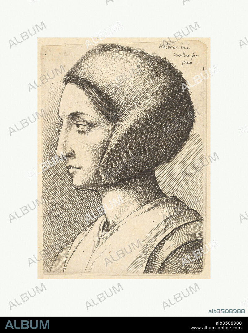 Margaret Giggs, 1648, Etching, Sheet: 2 13/16 × 1 15/16 in. (7.2 × 5 cm), Prints, After Hans Holbein the Younger (German, Augsburg 1497/98–1543 London), Portrait of a young woman, considered to be Margaret Giggs; head and shoulders to left, head in three-quarter profile, wearing a fur cap covering her ears; in reverse after Hans Holbein the Younger.