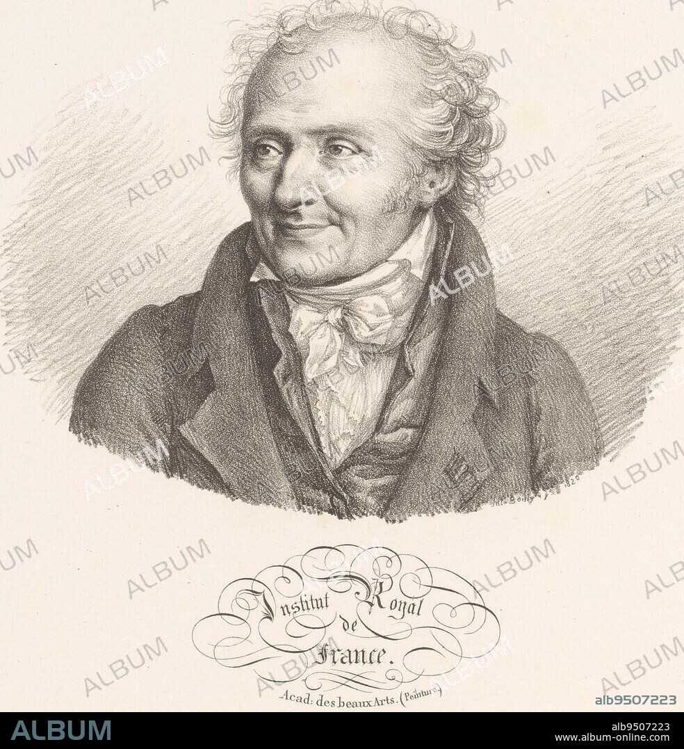 Portrait of the artist Dominique Vivant Denon Le Baron Denon, Dominique Vivaut Members of the Institut Royal de France Iconographie de l'Institut Royal de France , print maker: Julien-Léopold Boilly, (mentioned on object), publisher: Antoine François Piéri-Bénard, (mentioned on object), Paris, 1820, paper, h 359 mm × w 272 mm.