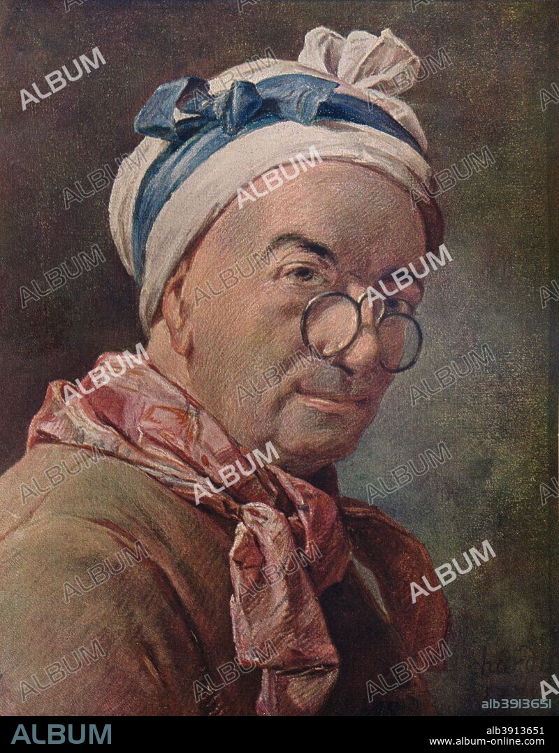 'Self portrait in spectacles', 1771. Chardin is considered a master in the genre of still life. Held at the Musée du Louvre, Paris. From The French Pastellists of the Eighteenth Century by Haldane MacFall. [MacMillan and Co., Limited, London, 1909].