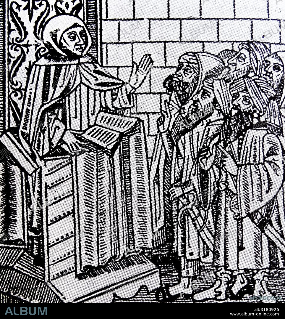 16th century Spanish woodcut of Zapotec Indians converting to Christianity; Mexico.