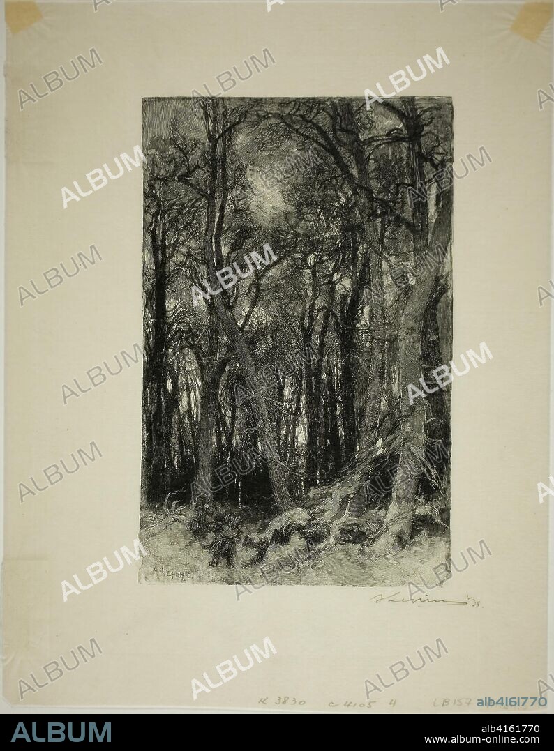 LOUIS AUGUSTE LEPERE. Winter: Bas-Bréau. Louis Auguste Lepère (French, 1849-1918); published by A. Desmoulins (French, active c. 1908-1910). Date: 1887. Dimensions: 159 × 102 mm (image); 232 × 178 mm (sheet). Wood engraving in black on cream laid Japanese paper. Origin: France.