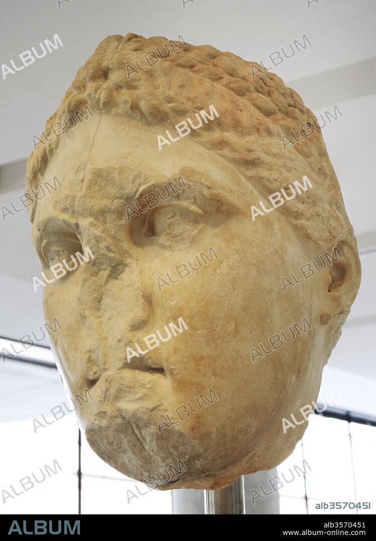 Artemis Brauronia. The head of the cult statue of the Goddess, the work of the sculptor Praxiteles. It was erected in her sanctuary on the Acropolis, ca. 330 BC. Acropolis Museum. Athens. Greece.
