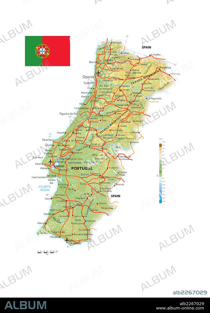 PORTUGAL. Mapa físico y político de Portugal.
