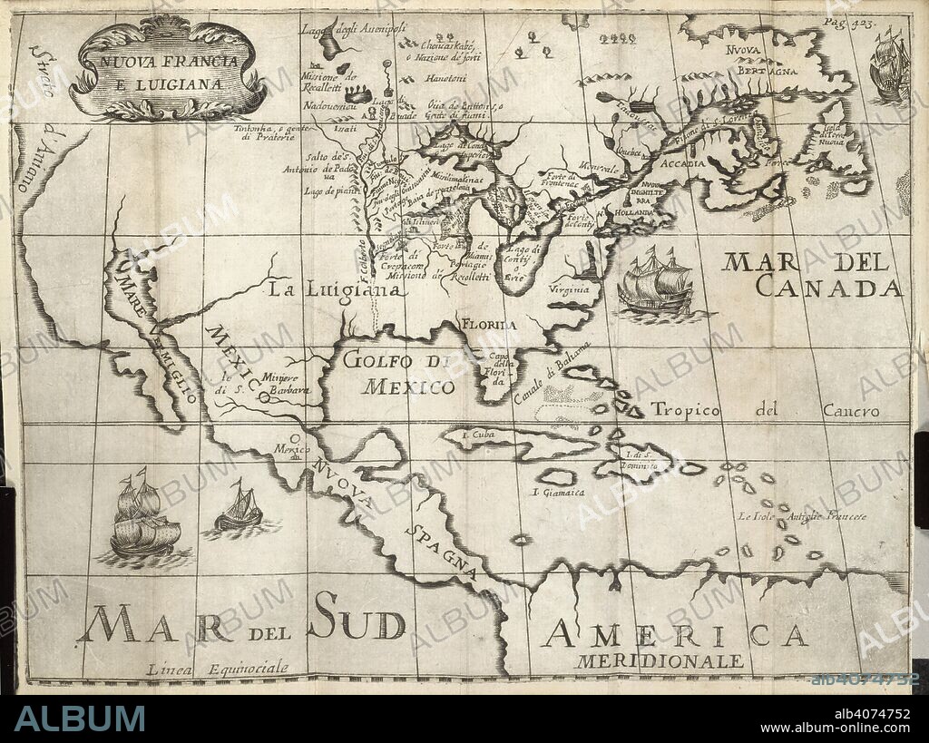 ANZI, AURELIO DEGLI, COUNT, PSEUD. [VALERIO ZANI]. Map showing the Gulf of Mexico; Florida; Cuba; Jamaica (the greater and lesser Antilles); and South America. Il Genio vagante. Biblioteca curiosa di cento, e piÃ¹ relazioni di viaggi stranieri de' nostri tempi. Raccolta dal Signor Conte A. degli Anzi, etc. Parma, 1691-93. Source: 1050.a.1-4 volume 4, 423. Language: Italian.