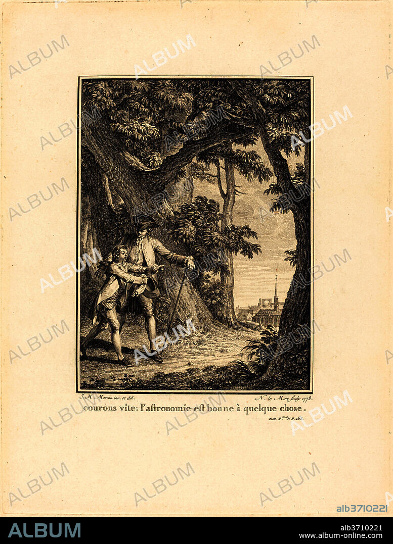 NOëL LE MIRE AFTER JEAN-MICHEL MOREAU. Courons vîte: l'astronomie est bonne à quelque chose. Dated: 1778. Medium: etching and engraving.