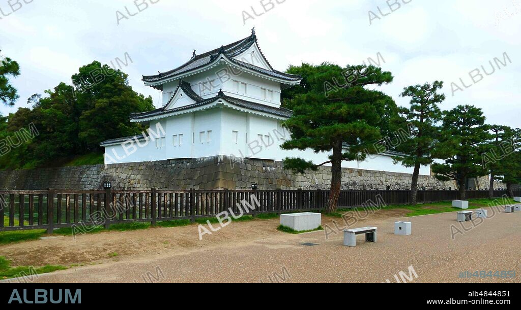 Nijo Castle, Kyoto, Japan. The castle consists of two concentric rings (Kuruwa) of fortifications, the Ninomaru Palace, the ruins of the Honmaru Palace, various support buildings and several gardens. In 1601, Tokugawa Ieyasu, the founder of the Tokugawa shogunate, ordered all the feudal lords in Western Japan to contribute to the construction of Nijo Castle, which was completed during the reign of Tokugawa Iemitsu in 1626.