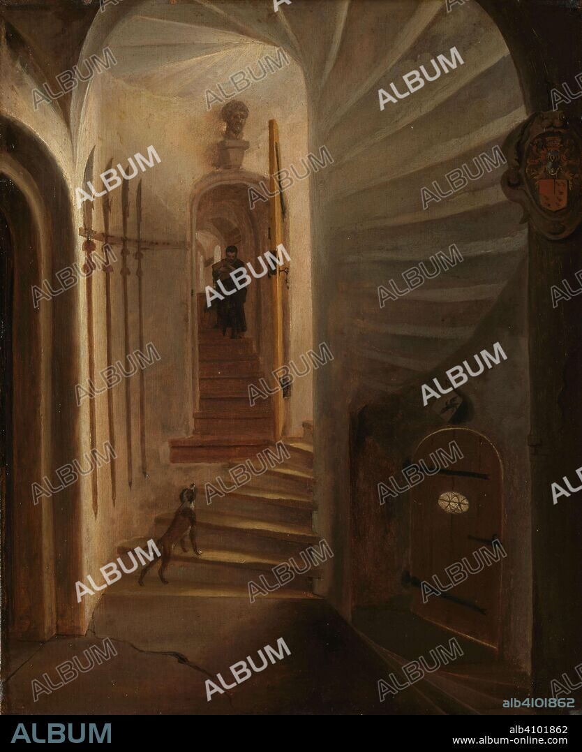 EGBERT LIEVENSZ. VAN DER POEL (ATTRIBUTED TO). Portal of a stairway tower, with a man descending the stairs: presumably the moment before the assassination of William the Silent in the Ptinsenhof, Delft. Dating: 1640 - 1664. Measurements: h 49.5 cm × w 40 cm; d 6.5 cm.