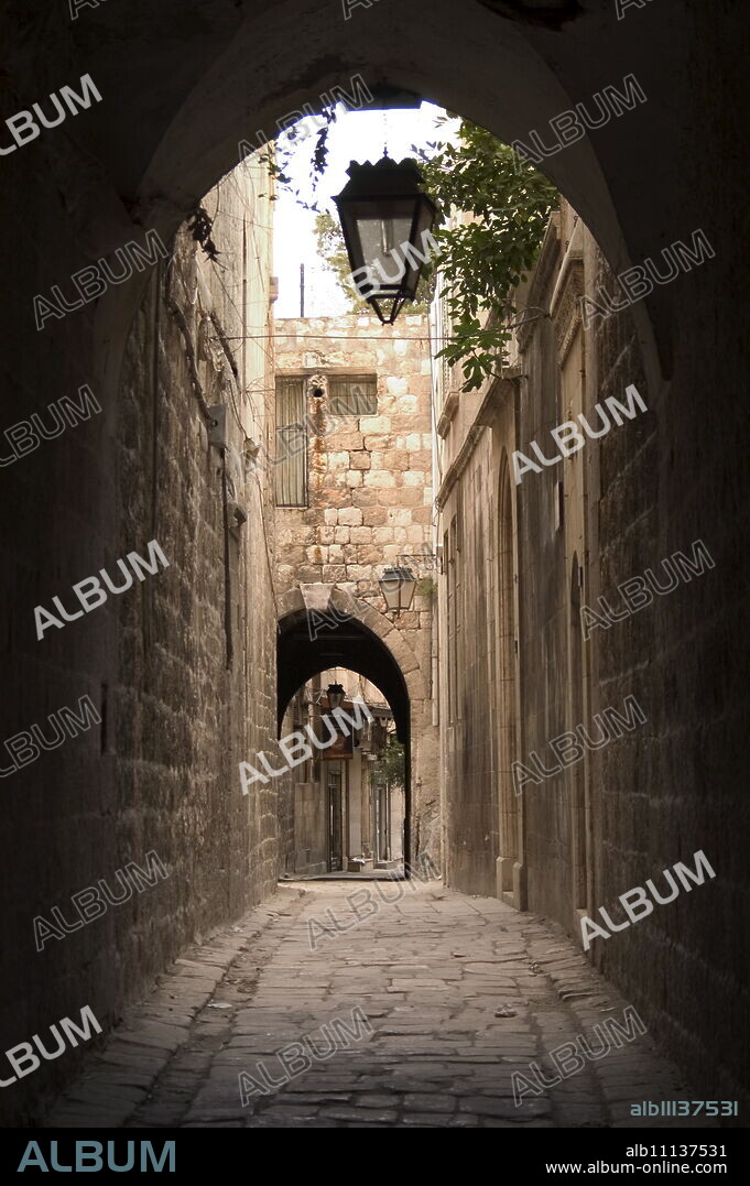 Arched streets of old town Al-Jdeida, Aleppo (Haleb), Syria, Middle East.