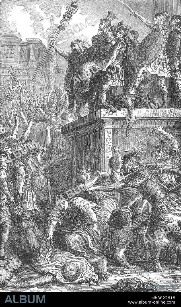 The Praetorian Guard was a force of bodyguards used by Roman Emperors from around 275 BC until the 4th century when they were dissolved by Emperor Constantine I. Galba (3 BC-69 AD) was a Roman Emperor for seven months from 68 to 69. Galba's primary concern during his brief reign was restoring state finances, and to this end he undertook a number of unpopular measures, the most dangerous his refusal to pay the praetorians the reward promised in his name. Galba scorned the notion that soldiers should be "bribed" for their loyalty. After the emperor Galba failed to provide a donative for the Praetorians, they transferred their allegiance to Otho and assassinated the emperor. Otho acquiesced in the Praetorians' demands and granted them the right to appoint their own prefects, ensuring their loyalty.