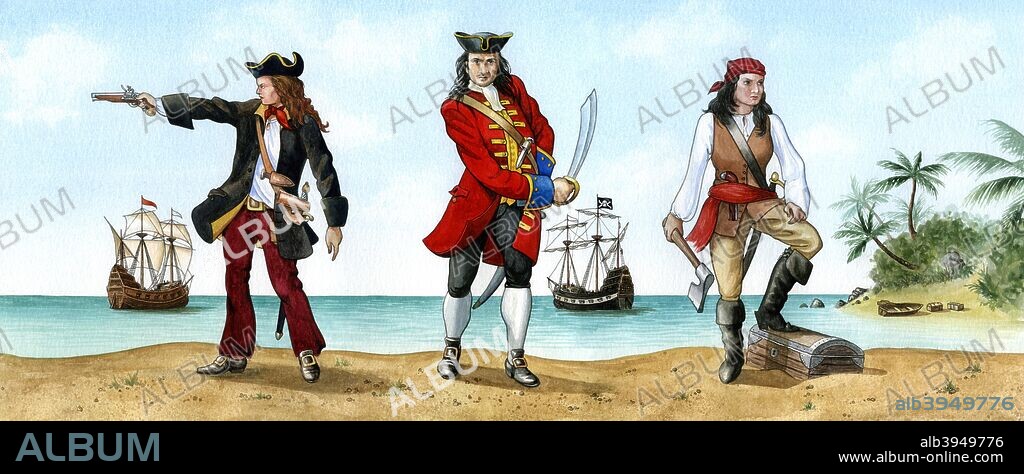 Anne Bonny, John 'Calico Jack' Rackam and Mary Read, 18th Century Pirates.