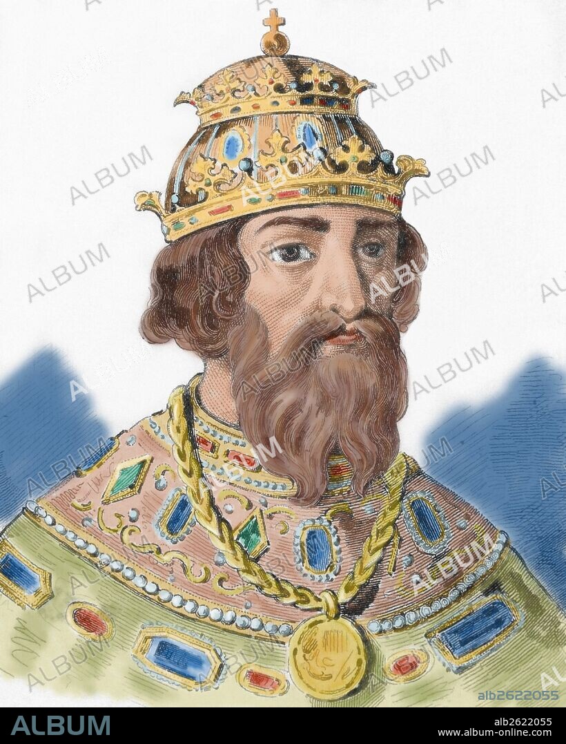 IVAN IV "el Terrible" (1530-1584). Zar de Rusia (1534-1584). Dotó a su país de una firme organización y se le considera el fundador de la Rusia moderna. En 1564 instauró un régimen de terror, eliminando a los boyardos. Grabado coloreado del siglo XIX.