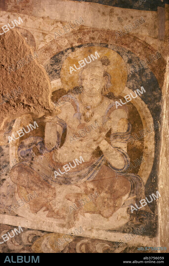 Cave painting at large Buddha cave before destruction by the Taliban, Bamiyan, UNESCO World Heritage Site, Afghanistan, Asia.