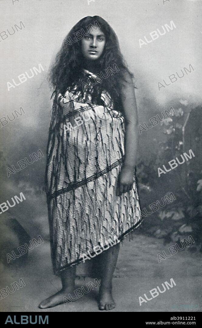 A Maori girl with matting dress, 1902. From The Living Races of Mankind, Vol. I. [Hutchinson & Co, London, 1902].