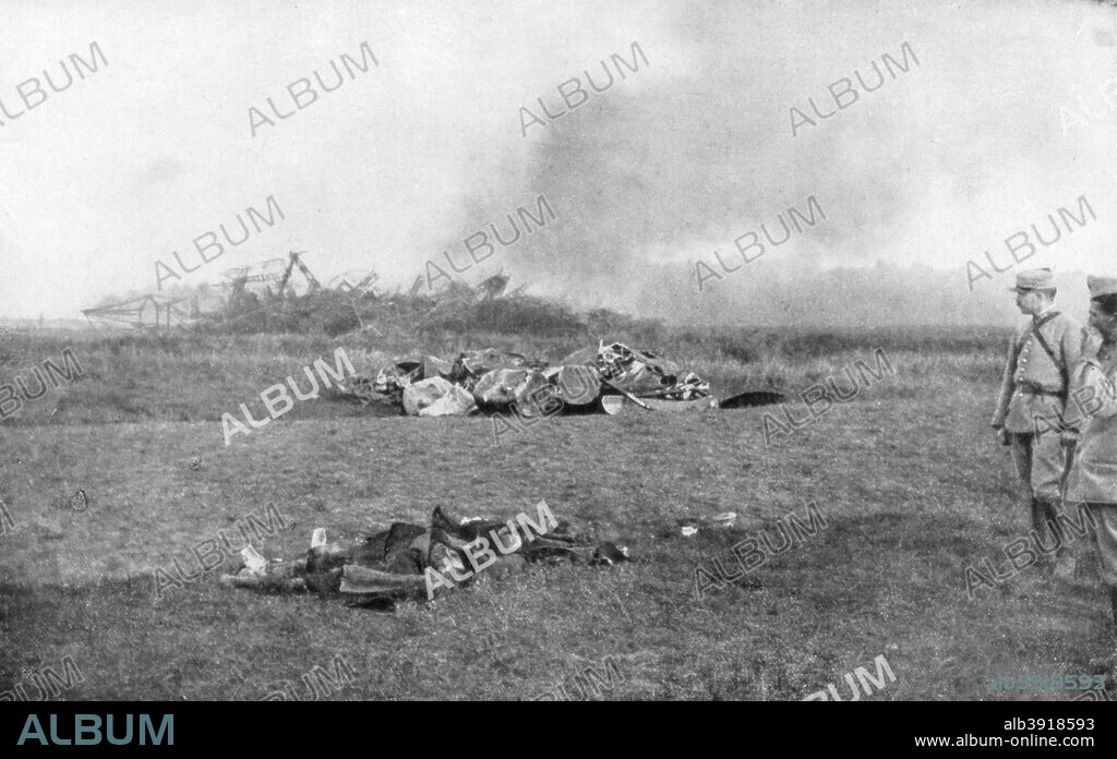 The carcass of Zeppelin LZ93 (L44), St Clement, France, 20 October 1917. Wreckage of a German airship brought down by anti-aircraft fire.