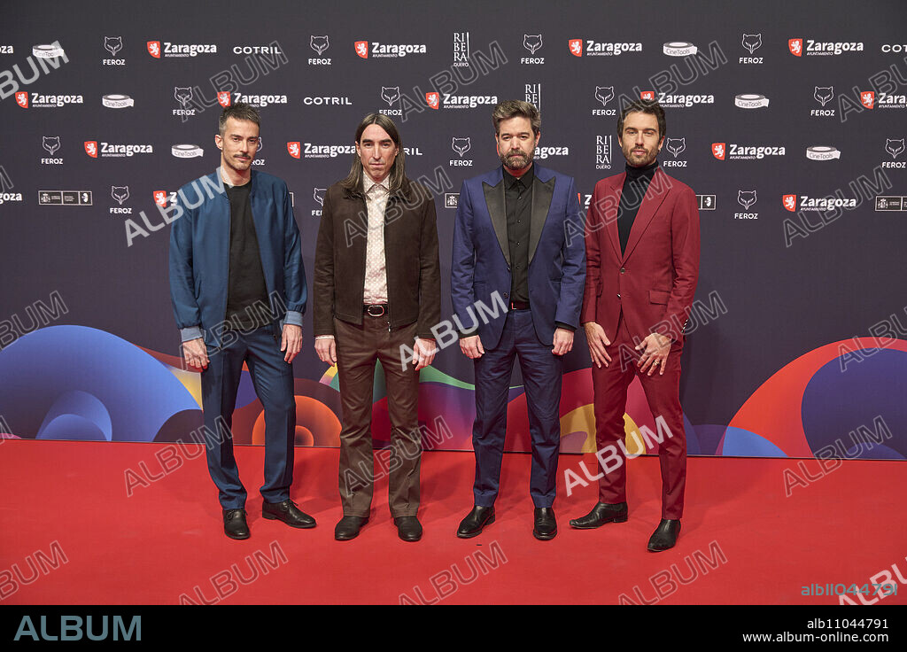 Pucho, Guillermo Galvan, Jorge Gonzalez, Juan Manuel Latorre, Alvaro B. Baglietto, David Garcia from Vetusa Morla attends Feroz Awards 2022 - Red Carpet at Auditorium on January 29, 2022 in Zaragoza, Spain.