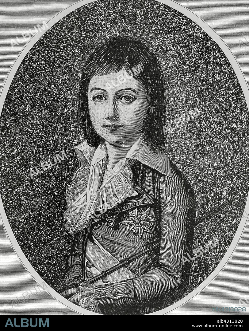 JULES HUYOT. FRENCH ENGRAVER.. Louis XVII (Louis Charles) (1785-1795). Claimant King of France. He died at the age of ten in the Prison of the Temple in Paris during the French Revolution. Engraving by Huyot. Copy of a painted by Vigée Le Brun. La Ilustración Española y Americana (The Spanish and American Illustration). March 22, 1884.