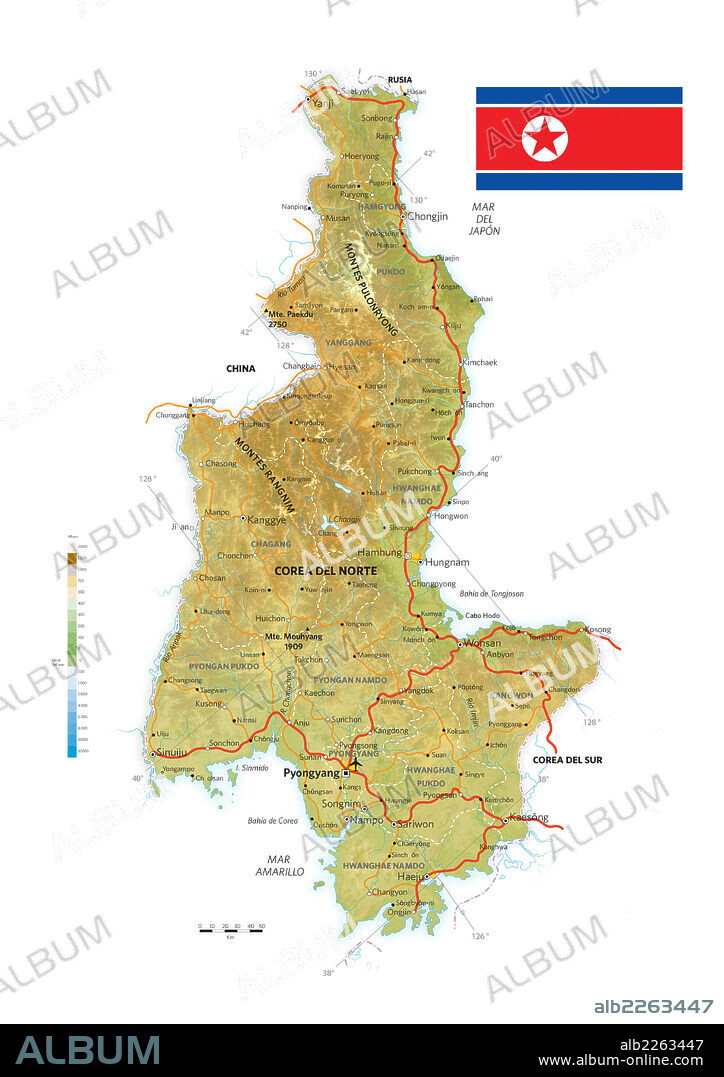 COREA DEL NORTE. Mapa físico y político de Corea del Norte.