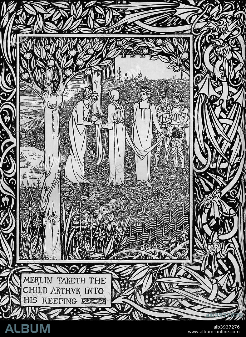 'Merlin Taketh the Child Arthur into His Keeping', c1893. An illustration for Sir Thomas Malory (d1471) reworking of Le Morte d'Arthur. From The Studio Volume 1 [London Offices of the Studio, London, 1893].