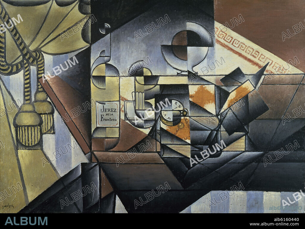 JUAN GRIS. BODEGON CON BOTELLA DE JEREZ DE LA FRONTERA.