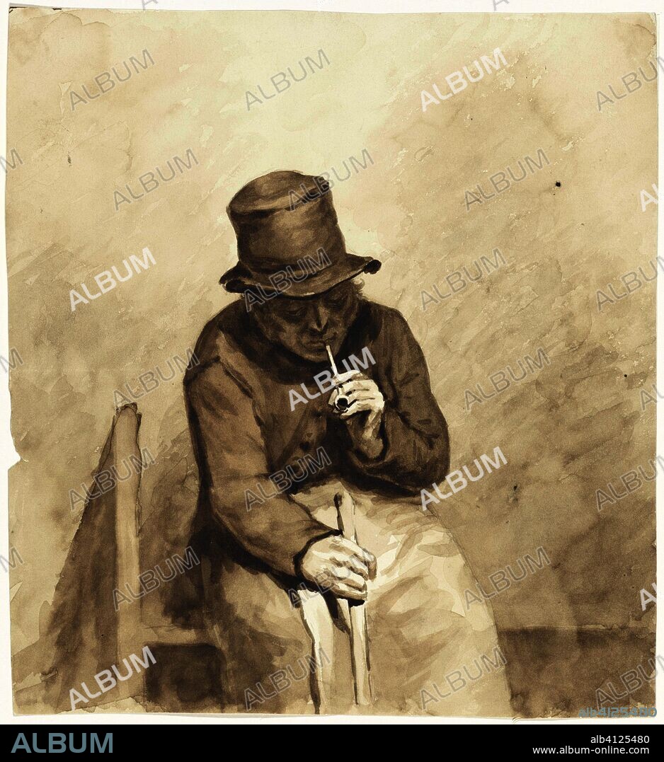 Seated smoking man. Draughtsman: Pieter van Loon. Dating: 1811 - 1873. Measurements: h 263 mm × w 242 mm.