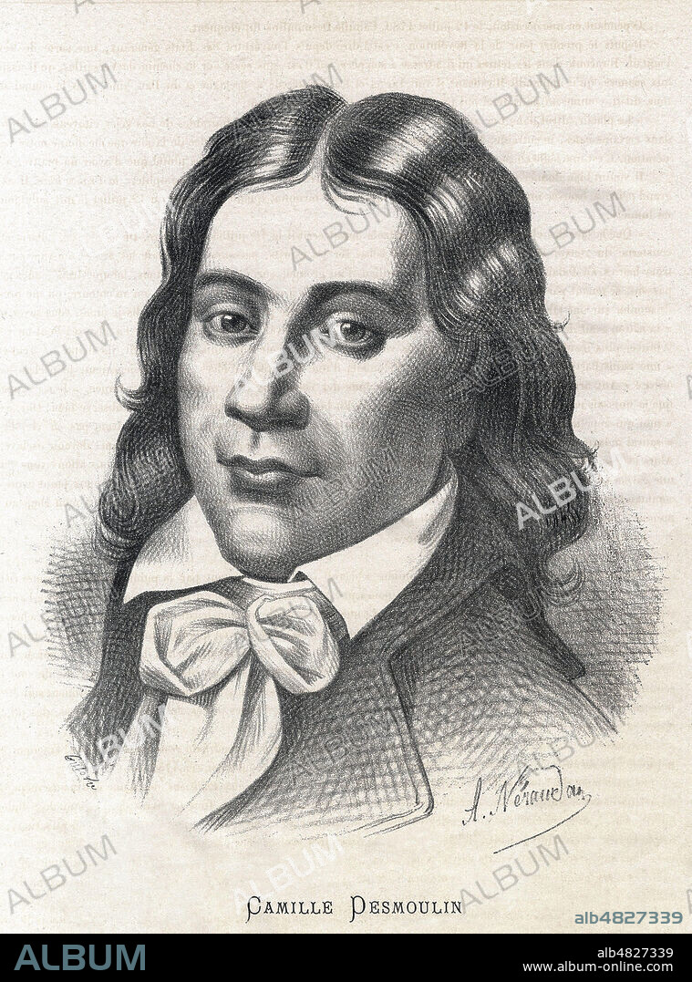 Camille DESMOULIN (1760-1794). Illustration de 1874 par A. NERAUDAN (19 s.) pour le Pantheon republicain. Credit : Collection Jonas/Kharbine-Tapabor.