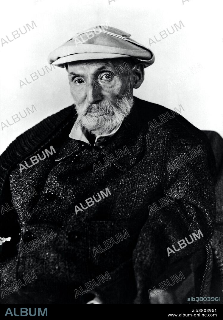 Undated, uncredited potrrait of Renoir. Pierre-Auguste Renoir (February 25, 1841 - December 3, 1919) was a French artist who was a leading painter in the development of the Impressionist style. A prolific artist, he created several thousand paintings. His paintings are notable for their vibrant light and saturated colour, most often focusing on people in intimate and candid compositions. The female nude was one of his primary subjects. In characteristic Impressionist style, Renoir suggested the details of a scene through freely brushed touches of color, so that his figures softly fuse with one another and their surroundings. Renoir painted during the last twenty years of his life even when he was wheelchair-bound and arthritis severely limited his movement. He developed progressive deformities in his hands and ankylosis of his right shoulder, requiring him to change his painting technique. He died in 1919 at the age of 78. Undated, uncredited potrrait of Renoir.
