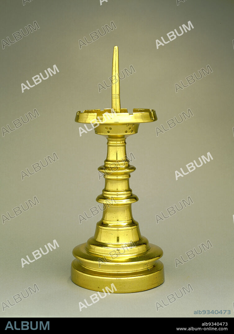 Pricket Candlestick, French, mid-15th century, Brass, Made in France, Europe, Lighting, metalwork, base to pricket: 14 1/2 in. (36.8 cm).
