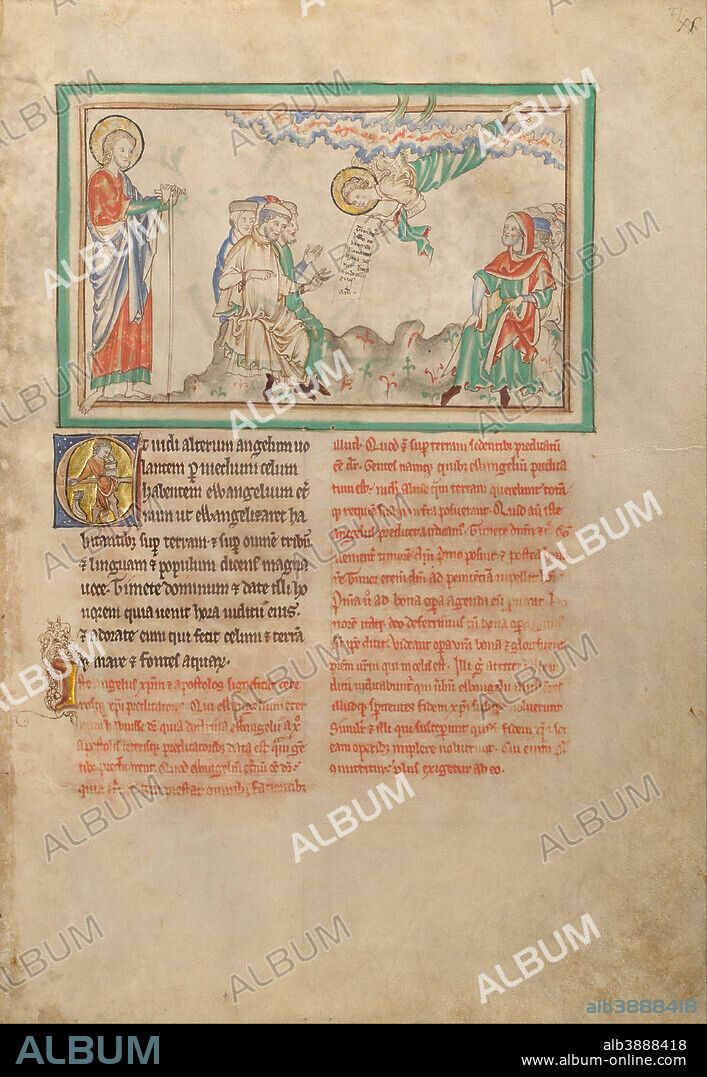 UNKNOWN. An Angel with the Eternal Gospel. Date/Period: Ca. 1255 - 1260. Folio. Tempera colors, gold leaf, colored washes, pen and ink on parchment. Height: 319 mm (12.55 in); Width: 225 mm (8.85 in).