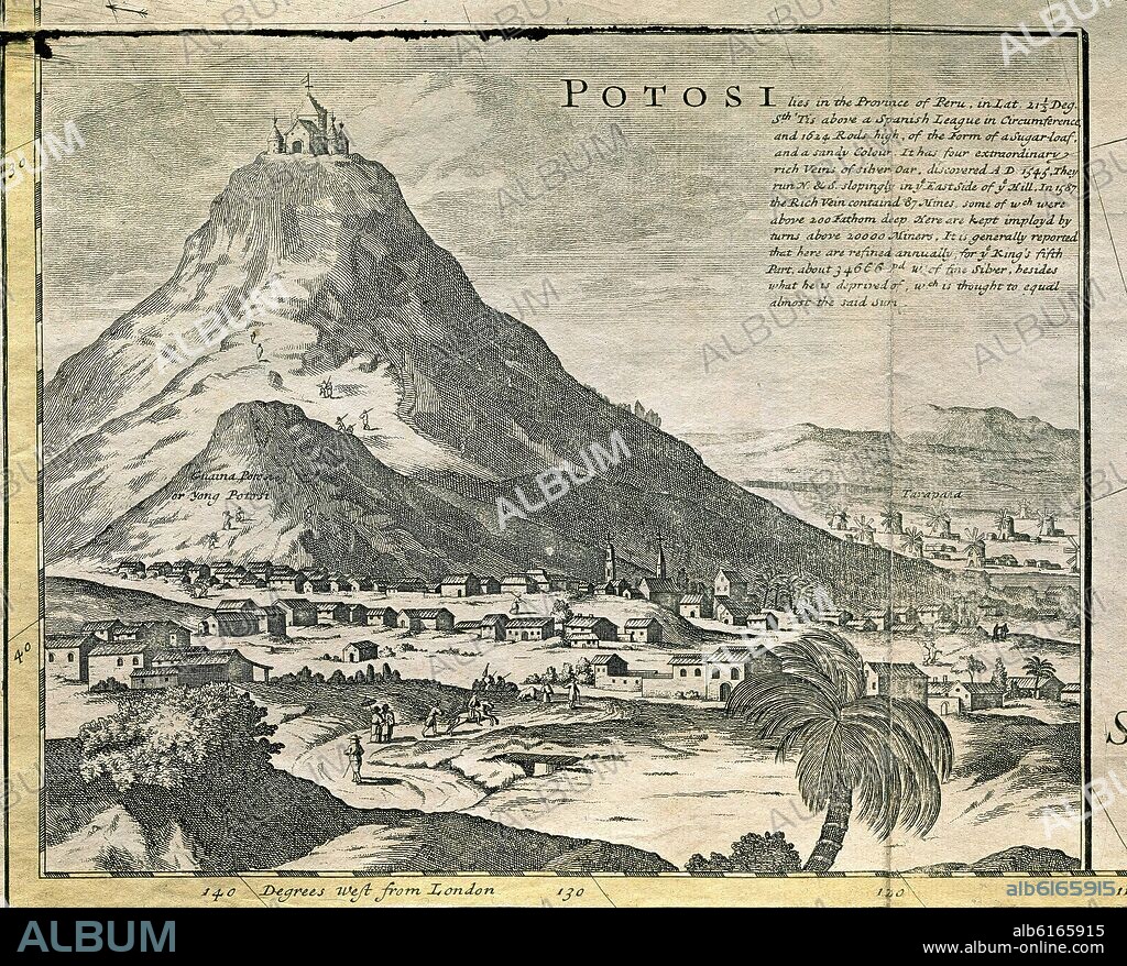 MOL H. MAPA DE SUDAMERICA - DETALLE - MINA DE POTOSI - 1587 - CARTOGRAFIA.