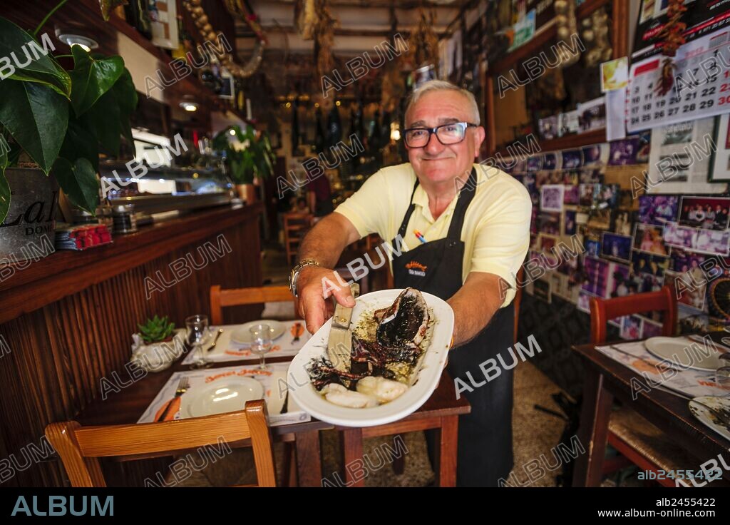 calamar fresco en su tinta, plato tipico mallorquin,Bodega Can Barahona, - Can Manolo-, Ses Salines, comarca de Migjorn,Mallorca,Islas Baleares, Spain.