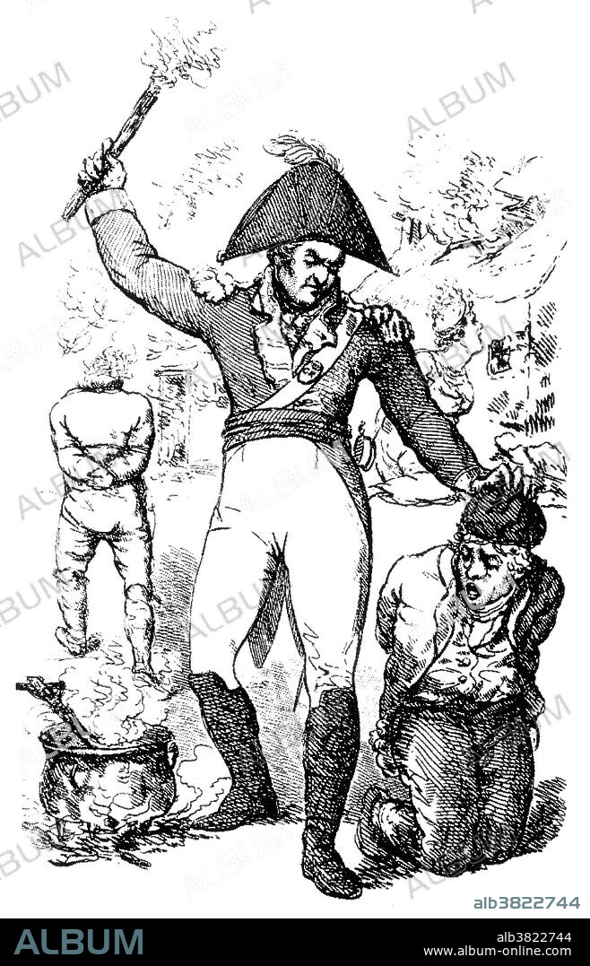 Pitchcapping was a form of torture used by the military against suspected Irish rebels during the period of the 1798 rebellion. The process involved pouring hot pitch, or tar, into a conical shaped paper cap, which was forced onto a bound suspect's head, allowed to cool, then rapidly removed, taking with it a portion of the suspect's skin and tissue. Less elaborate versions included smearing a cloth or piece of paper with pitch and pressing onto the head of the intended victim. The Irish Rebellion of 1798 was an uprising against British rule in Ireland lasting from May-September 1798. The United Irishmen, a republican revolutionary group influenced by the ideas of the American and French revolutions, were the main organizing force behind the rebellion. The intimate nature of the conflict meant that the rebellion at times took on the worst characteristics of a civil war. Sectarian resentment was fuelled by the remaining Penal Laws still in force. Rumors of planned massacres by both sides were common in the days before the rising and led to a widespread climate of fear.