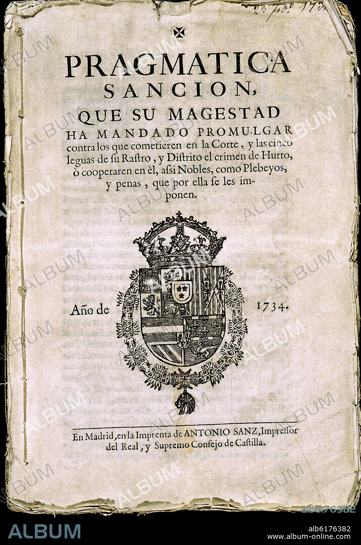 PRAGMATICA SANCION QUE SU MAGESTAD HA MANDADO PROMULGAR (...) - EDITADO EN 1734.