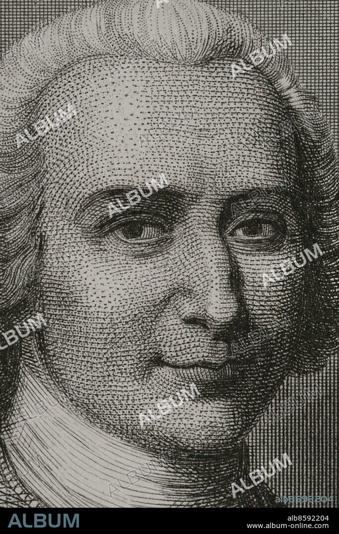 CHARLES GEOFFROY (1819-1882). FRENCH ENGRAVER.. Jean-Jacques Rousseau (1712-1778). Escritor y filósofo francés de origen suizo. Retrato. Grabado por Geoffroy. Detalle. "Historia Universal", por César Cantú. Tomo VI, 1857.
