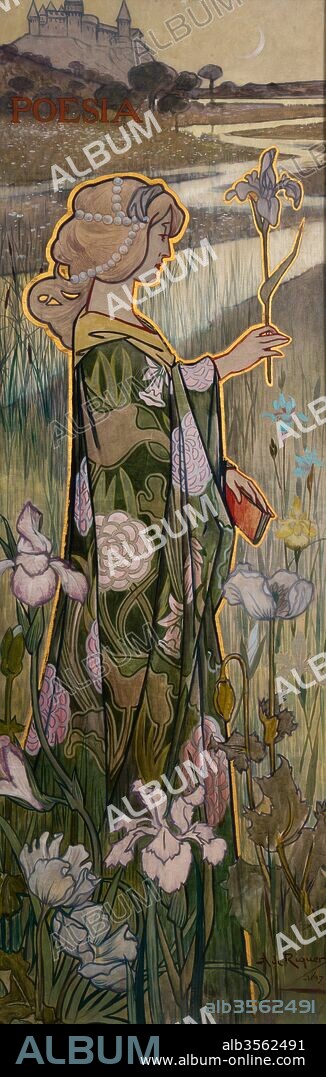 Alexandre de Riquer / "Al·legoria de la poesia" (Alegoría de la poesía), 1897, Pintura, plafones decorativos para la Casa Alomar de Barcelona (Cataluña, España).