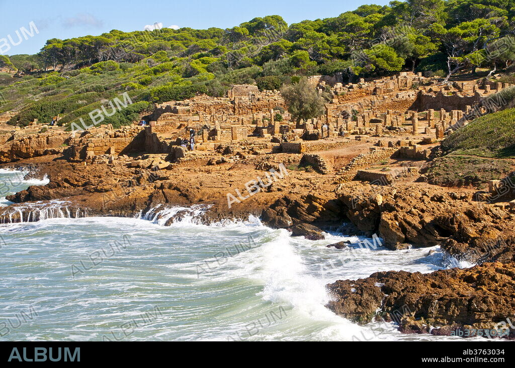 Roman ruins of Tipasa, UNESCO World Heritage Site, on the Algerian coast, Algeria, North Africa, Africa.