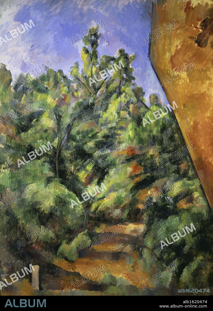 PAUL CÉZANNE. The Red Rock  (Le Rocher Rouge)  c. 1900  Paul Cezanne (1839-1906 French)  Oil on canvas  Musee de l Orangerie, Paris, France.